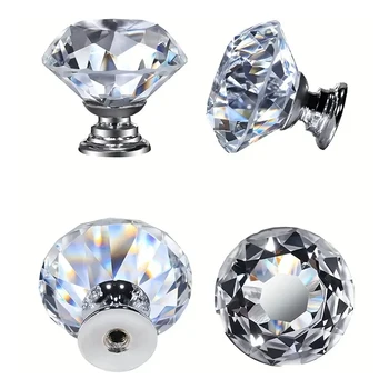 Maniglie in vetro cristallo da 4 pezzi - Eleganti accessori per mobili per porte dell'armadio a foro singolo - Maniglia piccola in lega di zinco da 3 cm per armadio 1