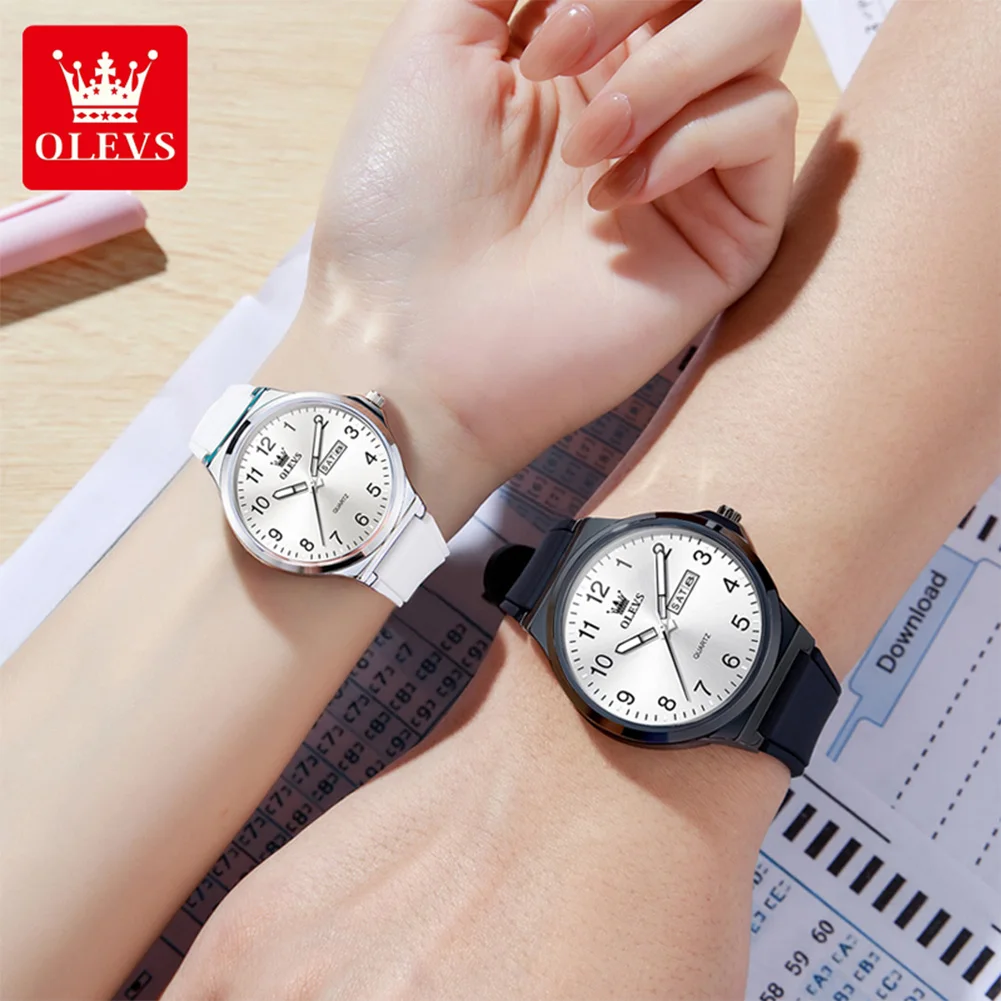 OLEVS 5647 Man Watch Simple Original Quartz Watches For Men Dual Calendar Waterproof Luminous Silicone Strap Fashion Wristwatch