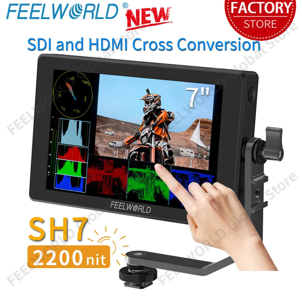 

FEELWORLD SH7 7 Inch 2200nit Touch Screen Field Monitor SDI HDMI Cross Conversion IPS 1920x1200 3D Lut Waveform Light Sensor