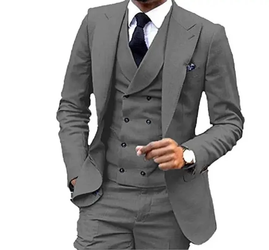Blue Costume Homme Tuxedos Groom Wedding Men Suits Tuxedo Terno Masculino De Pour Hommes Blazer 3 Pieces (Jacket+Pants+Vest)
