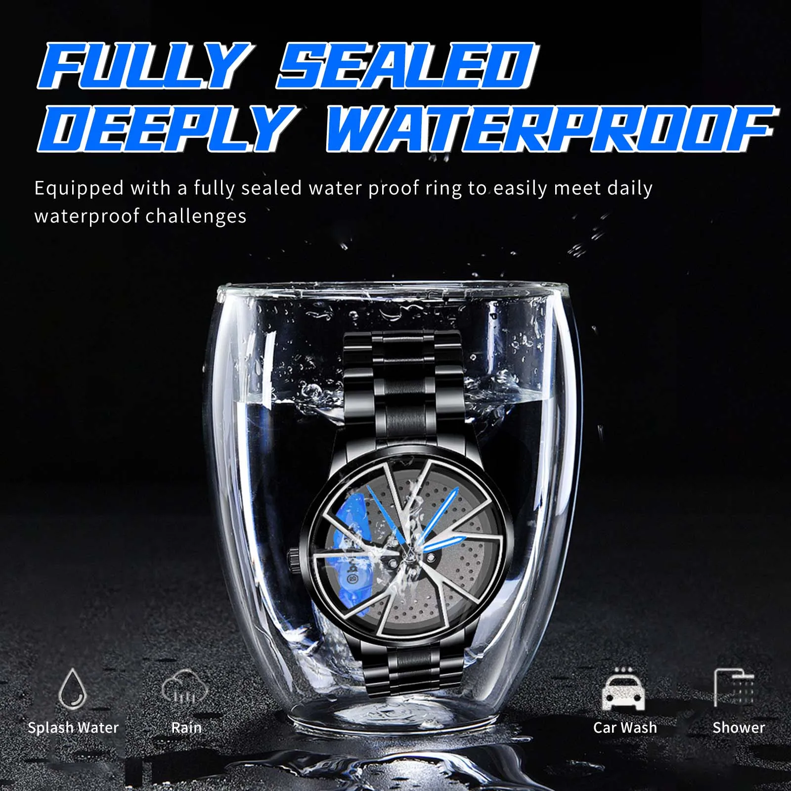 BOYADKA Men's 3D Car Wheel Rim Sports Watch