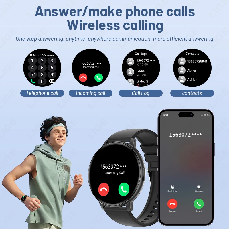LIGE New Smart Watch Men Women BT Calling Watch Music Player Voice Assistant Remote Control Photo Smartwatch Sleep Sport Tracker