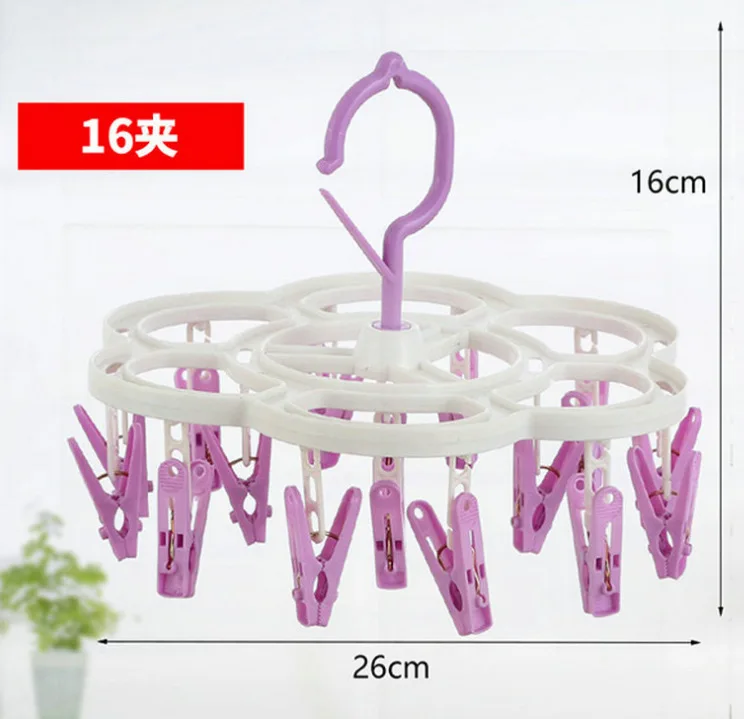 16 Clips Folding Clothes dryer Hangproof Socks Underwear Plastic Drying Rack Organizerer Children Adults  Dryer Wind 3