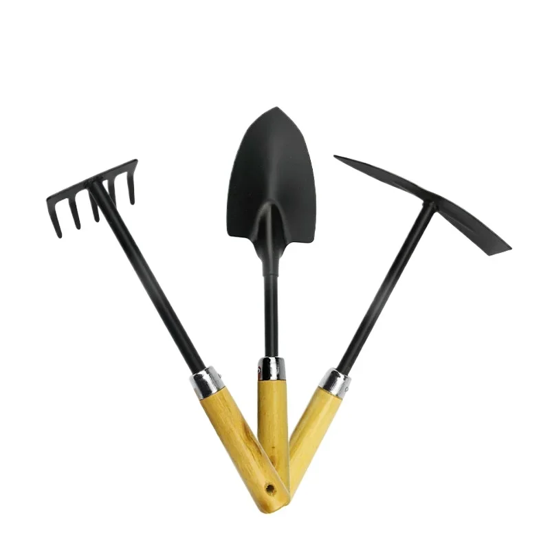 ~Gardening Flower Growing Vegetables Wooden Handle Shovel 3-piece Set Household Potted Planting Flower Shovel Hoe Tool