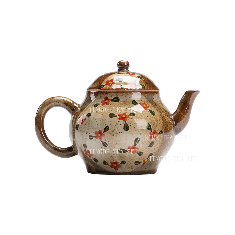 1pcs  Ceramic Teapot Kung Fu Tea Set Japanese Retro Flower Pattern Semi Handmade Underglaze Color tea infuser