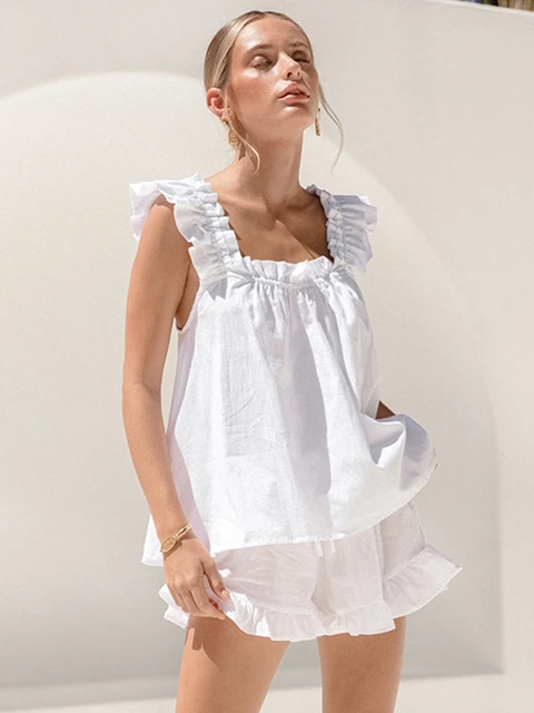 Marthaqiqi 100% Cotton Sexy White Sleepwear Summer Square Collar