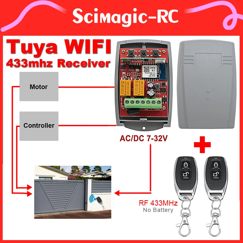 433MHz Fixed/Rolling Code RF Tuya WIFI Garage Door Opener