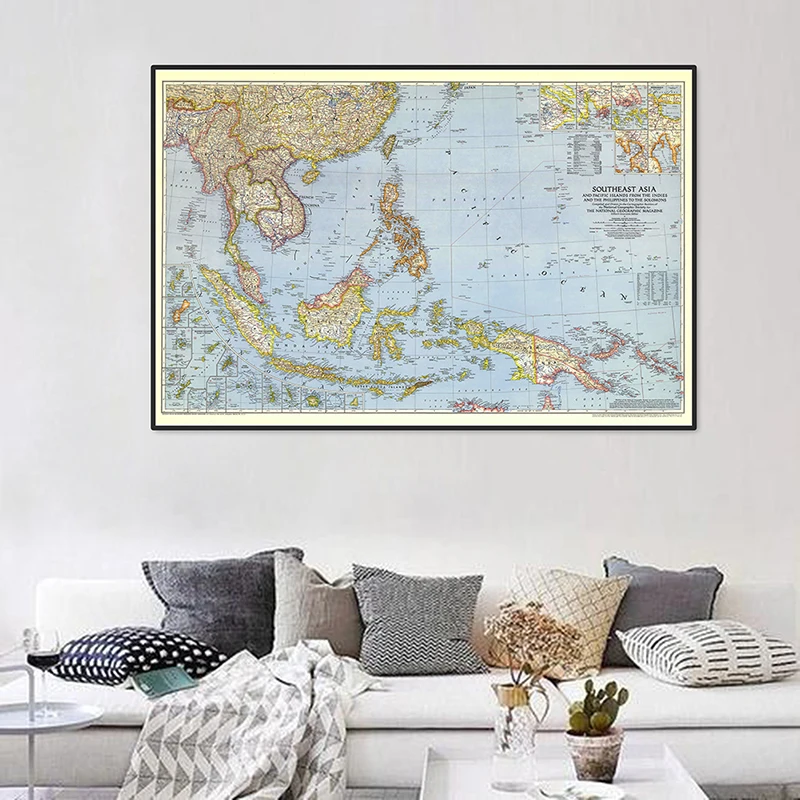 World Map Southeast Asia 1944 Poster Wall Chart A2 Size