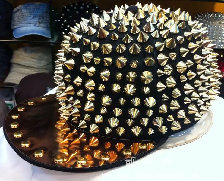 

Gold Spike Hat Punk Cap Nightclub Dance Women Hedgehog Metal