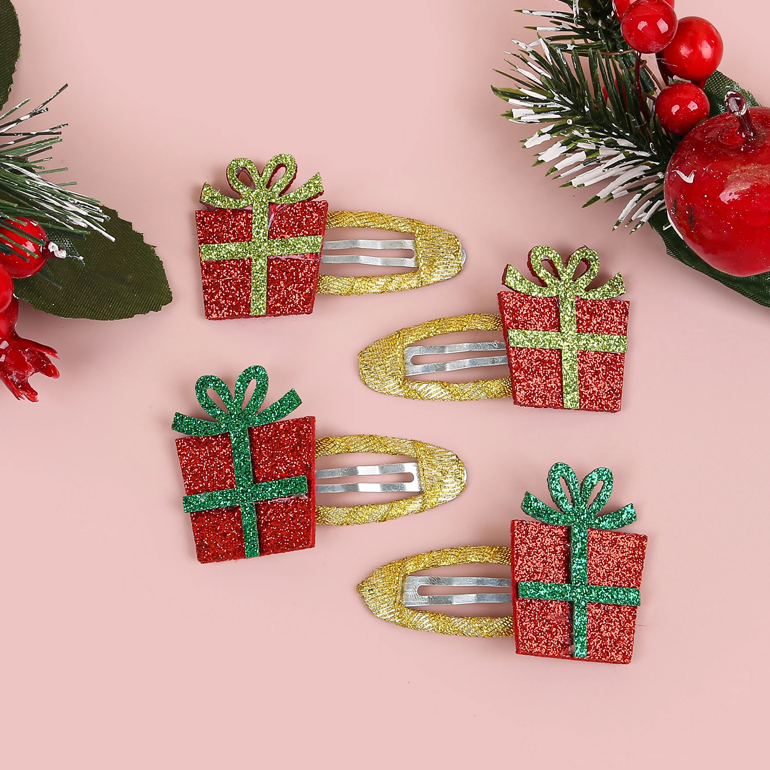 4/12 Stücke Mädchen Weihnachten Haarspangen Glitter BB Haarnadel Cartoon Haarspange Weihnachtsmann Haarspange Clips für Kinder Haarschmuck – Detail 8