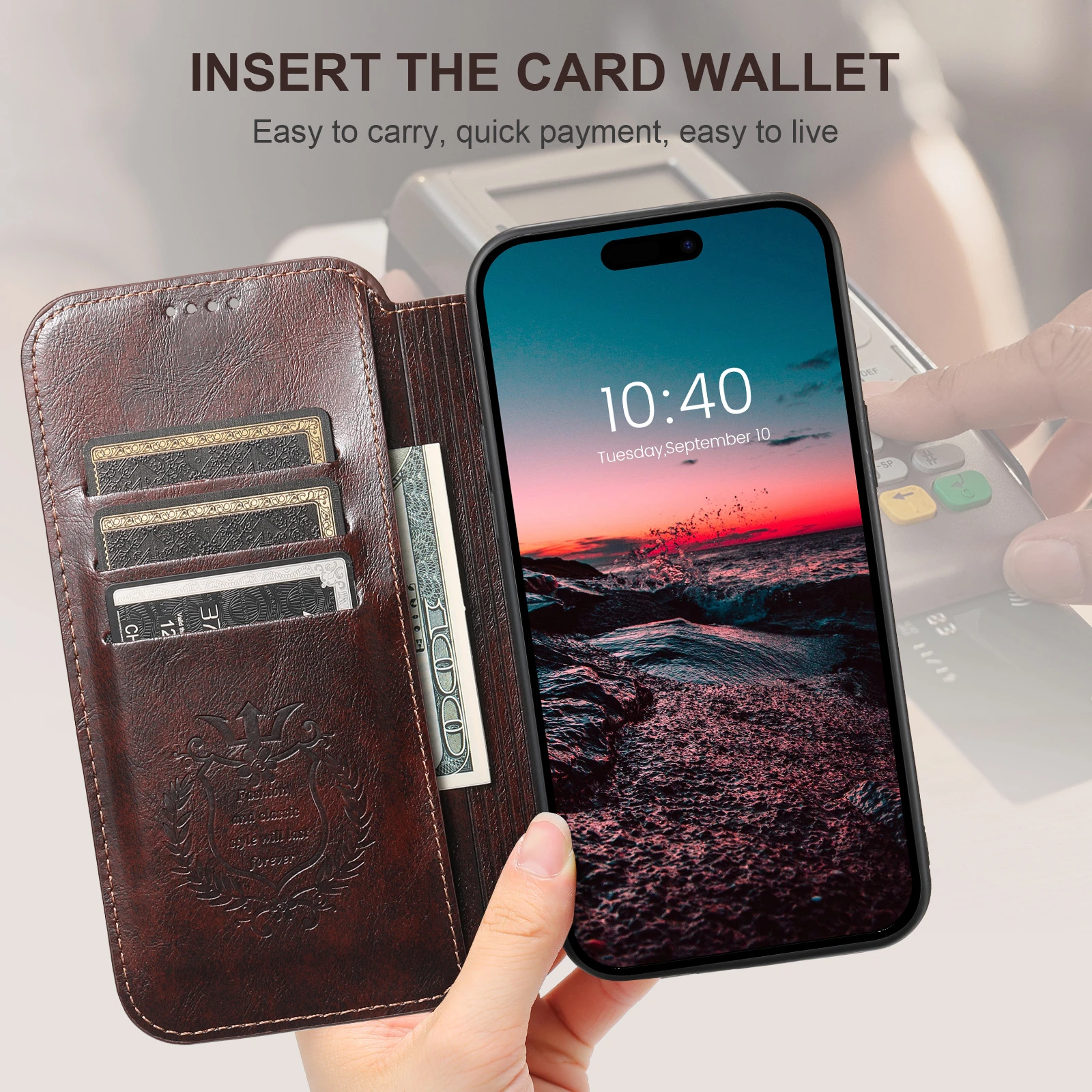 Luxury Slim Fit Premium Leather Wallet Case For iPhone 15 Pro Max 12 13 14 Pro Max 15Plus Magnetic Wireless Charging Flip Cover