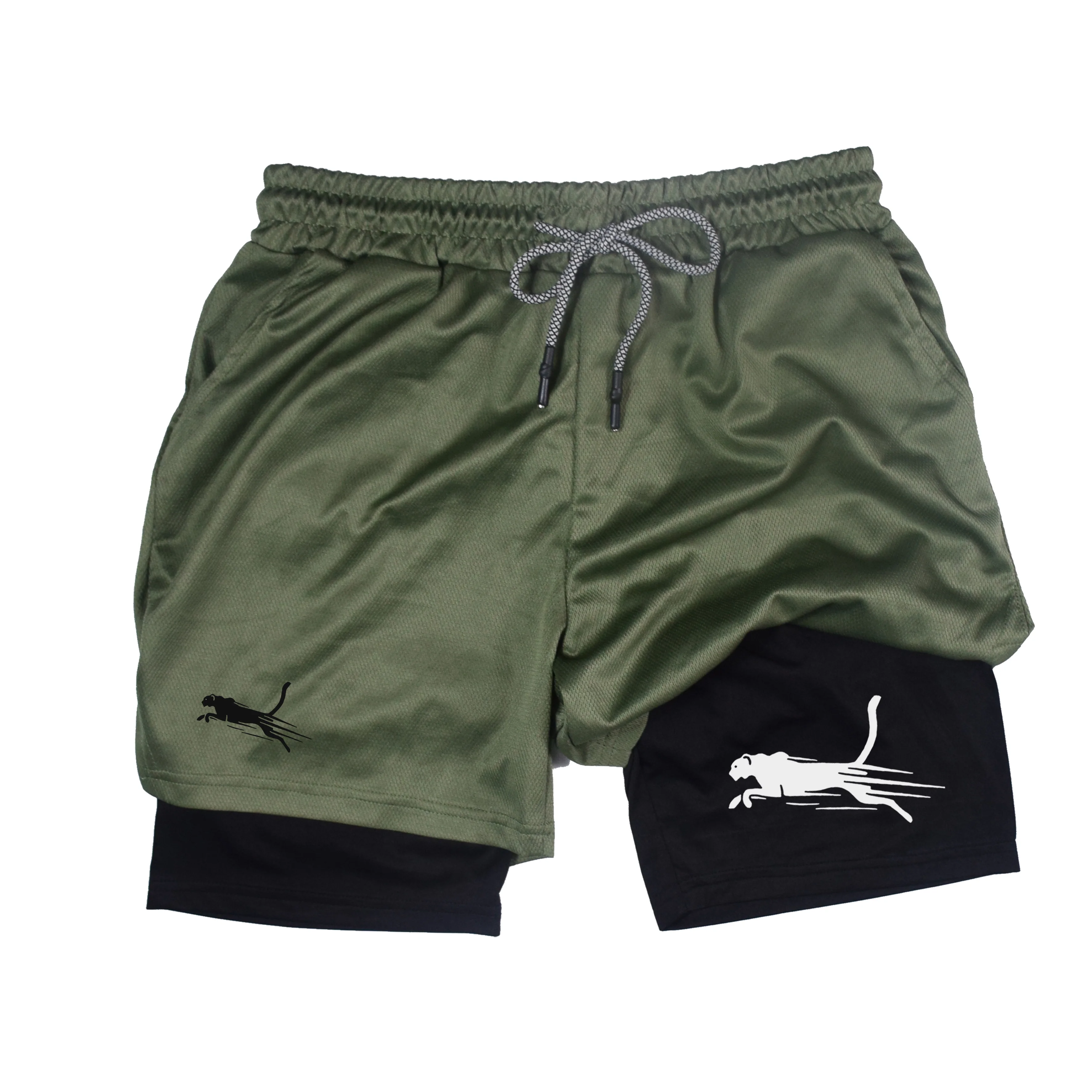 Men's Fitness Two-in-one Shorts Double-layer Beach Pants Trendy Printed Sports Shorts Outdoor Training Running Shorts M-3XL 2
