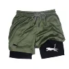 Men's Fitness Two-in-one Shorts Double-layer Beach Pants Trendy Printed Sports Shorts Outdoor Training Running Shorts M-3XL 2