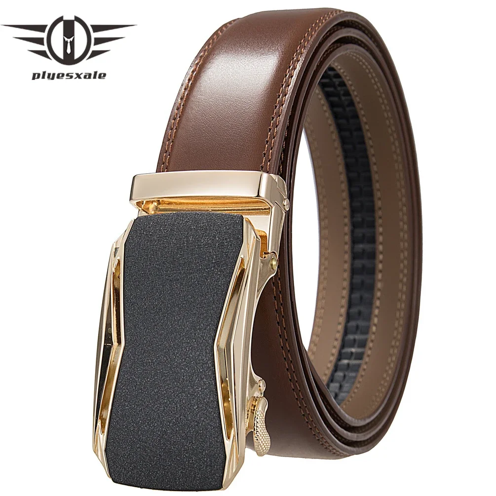 

Plyesxale Cowskin Leather Belt For Men 3.5cm Width Designer Trouser Strap Belt Automatic Buckle Male Business Waistband B1328