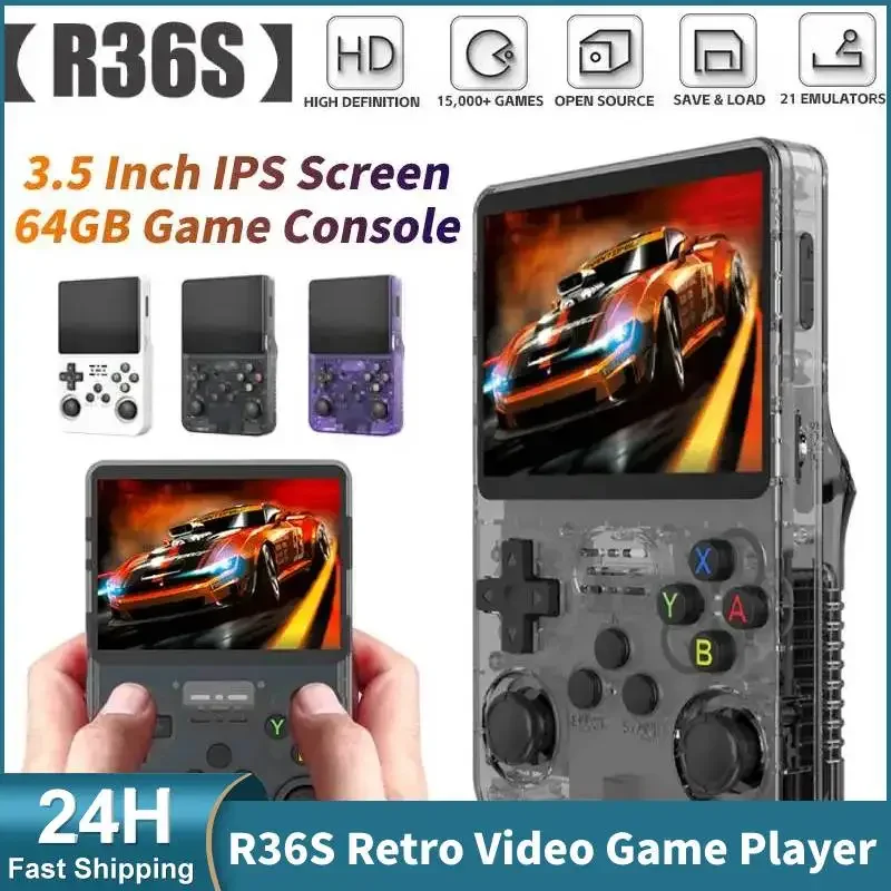 

R36S Retro Handheld Video Game Console 3D Dual-System 3.5 Inch IPS Screen Nostalgic Handheld Game Machine Built-in 15000+ Games