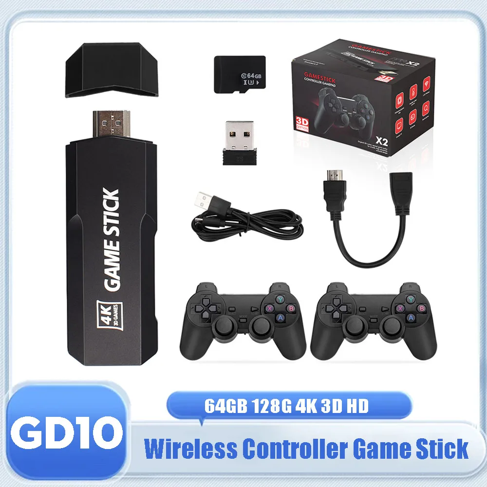 

Игровая консоль GD10 Pro 4K X2 Plus 2,4G 3D HD, ретро-консоль для видеоигр, двойной беспроводной контроллер для PS1/N64/DC 128G 64G