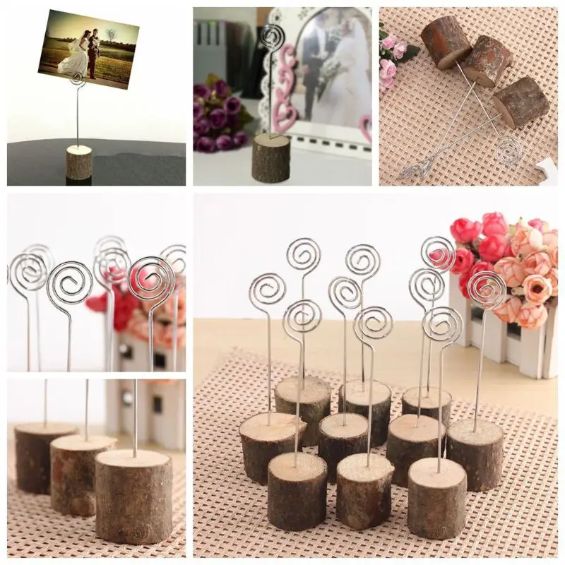 10Pcs Rustic Wooden Photo Clip Memo Name Card Base Holder Memo Picture Frame Table Number Stand Clip Wedding Party Supplies 29EA