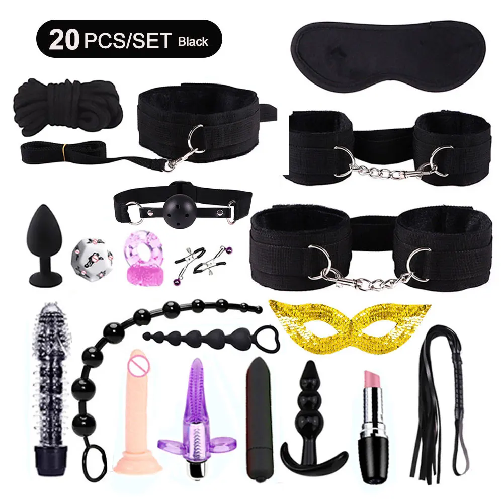 Sex Toys Nylon BDSM Kit Plush Sex Bondage Sex Toys for Women Set Handcuff Exotic Sex Games Whip Nipple Clamp Adult Sexy Toys 18