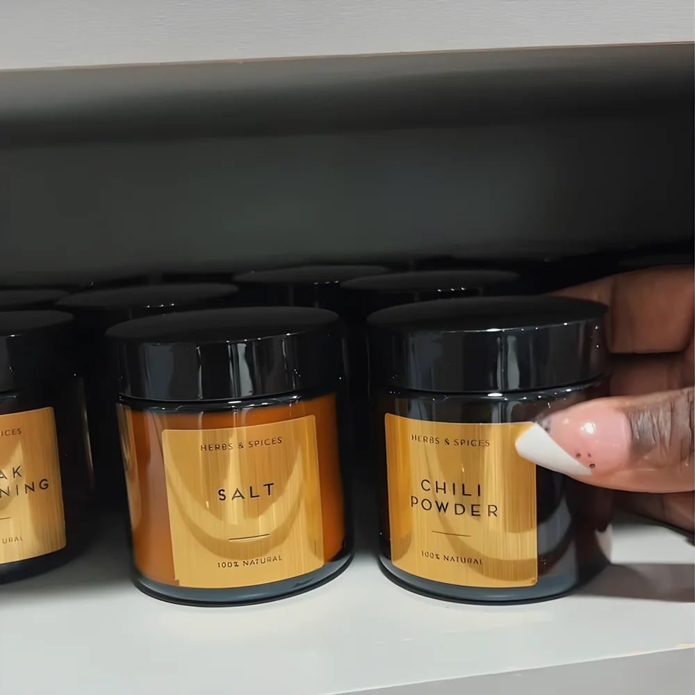 Gold Metallic Herbs and Spice Labels-List-Waterproof labels Water and Oil Resistant sizes