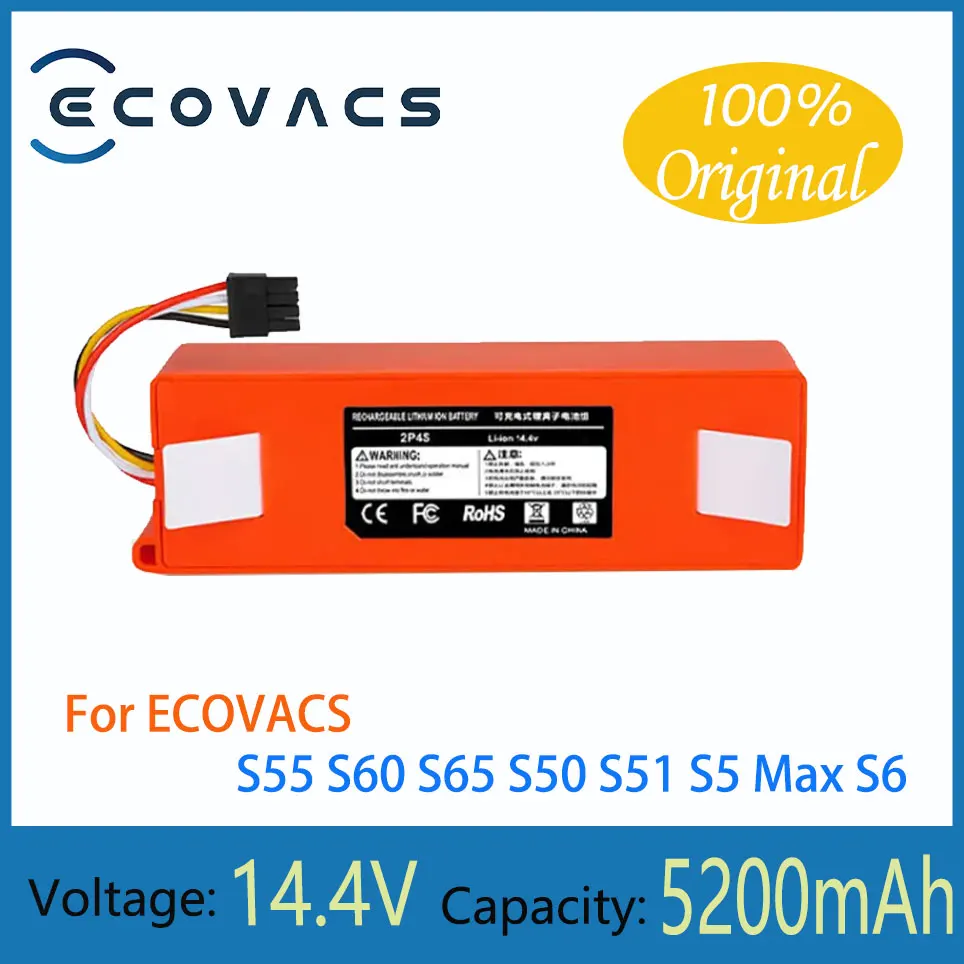 

ECOVACS 100% Originele BRR-2P4S-5200S Robotstofzuiger Vervangende Batterij Voor S55 S60 S65 S50 S51 S5 Max S6 Onderdelen