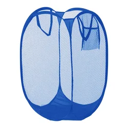Collapsible Laundry Sorting Basket with Mesh Storage Bag and Frame - L 38x38x70cm (Navy blue)