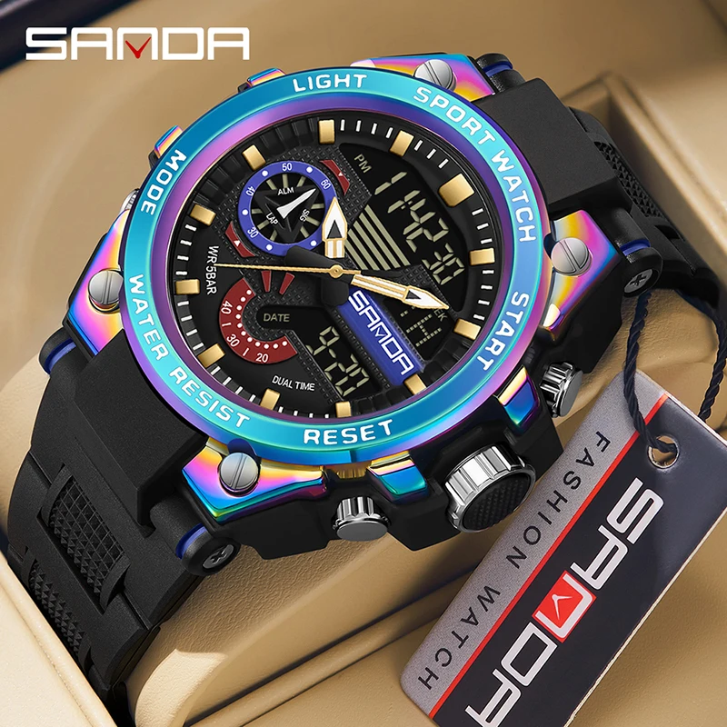 SANDA 3302 Men's Electric Watch Multi-Function Fashion Trend Outdoor Luminous Alarm Clock Waterproof Shockproof Wristwatch 2023 watch multi function fashion trend outdoor luminous alarm clock sanda men s watch electric waterproof shockproof men watch 9020