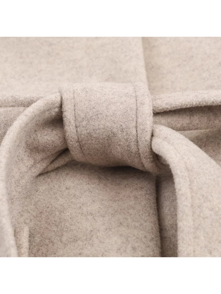 New Women Woolen Coat With Belted Fashion Large Pocket Single Breasted Loose Long Coat Winter Thickened Casual Outerwear