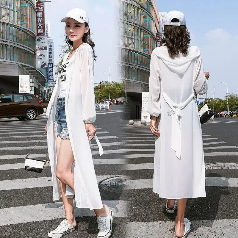 thumbnail image 1 of Cárdigan de chal liso de verano con capucha, camisas de playa, cárdigan de manga larga de gran tamaño para mujer, blusas sueltas con protección solar tipo vendaje, 1 of 5