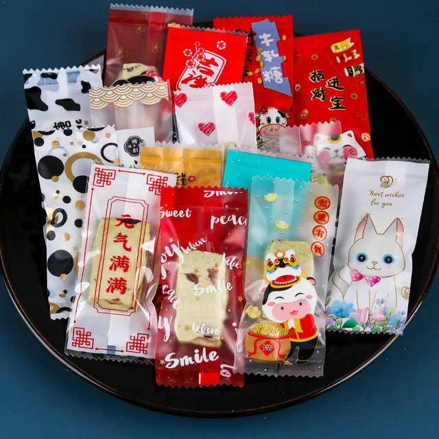 200Pcs 9x4cm Happy New Year Nougat Candy Sugar Bags