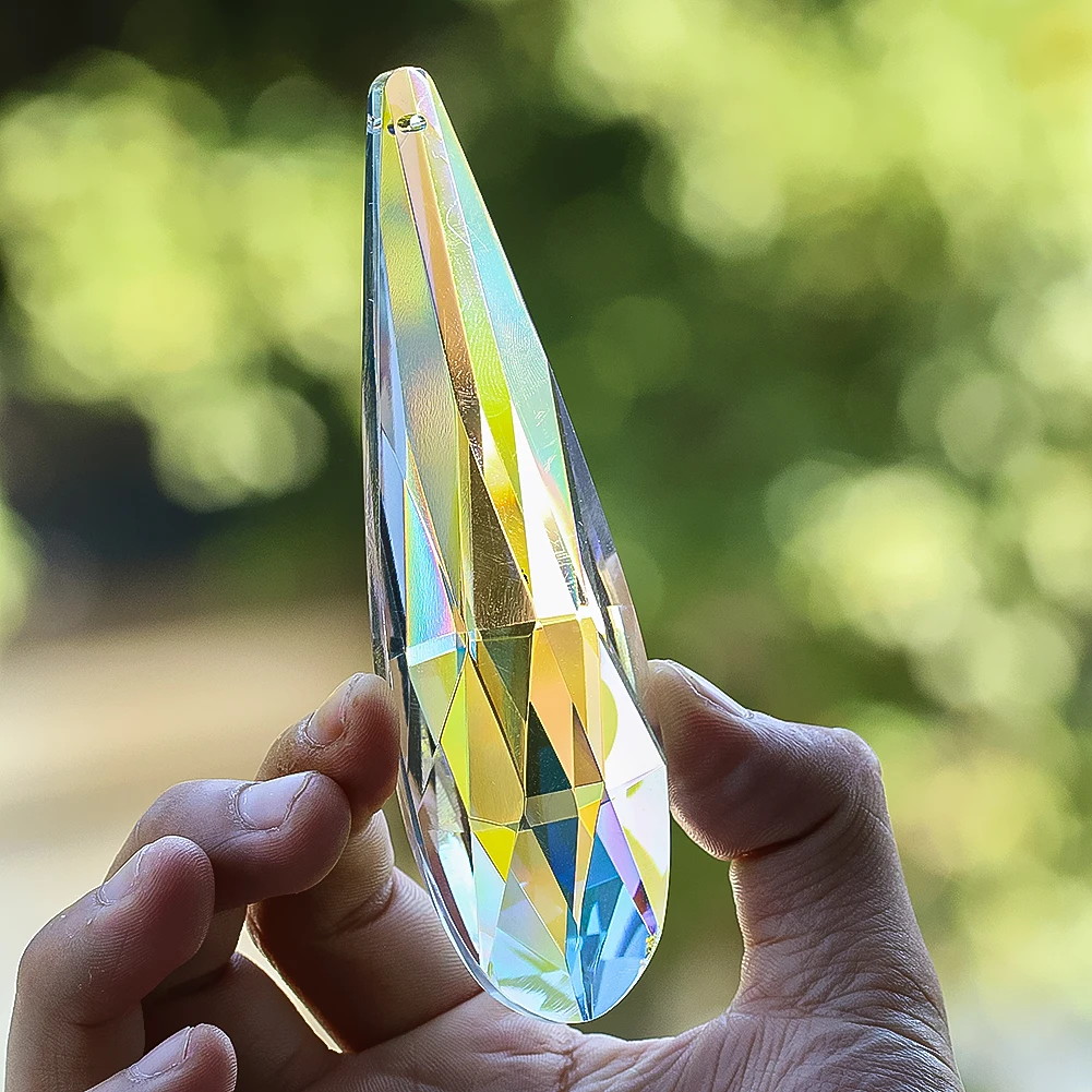 120mm Rainbow Crystal Suncatcher Hanging Prisms for Window Faceted Glass Teardrop Sunlight Chaser Catcher Pendant Garden Decor