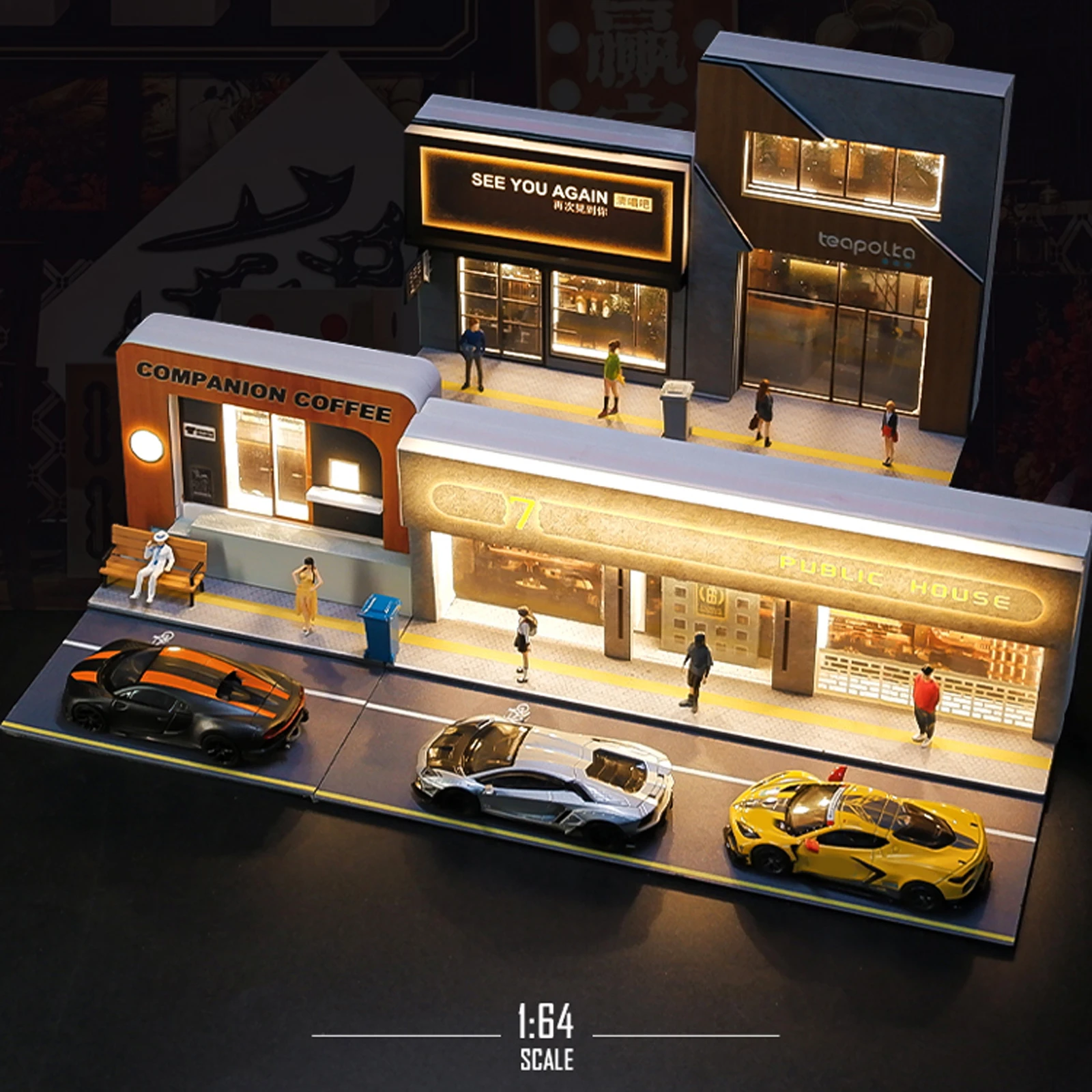 1/64 Scenery Diorama Parking Lot LED Lighting City Street View Building Backdrop Display Scene Model city street diorama