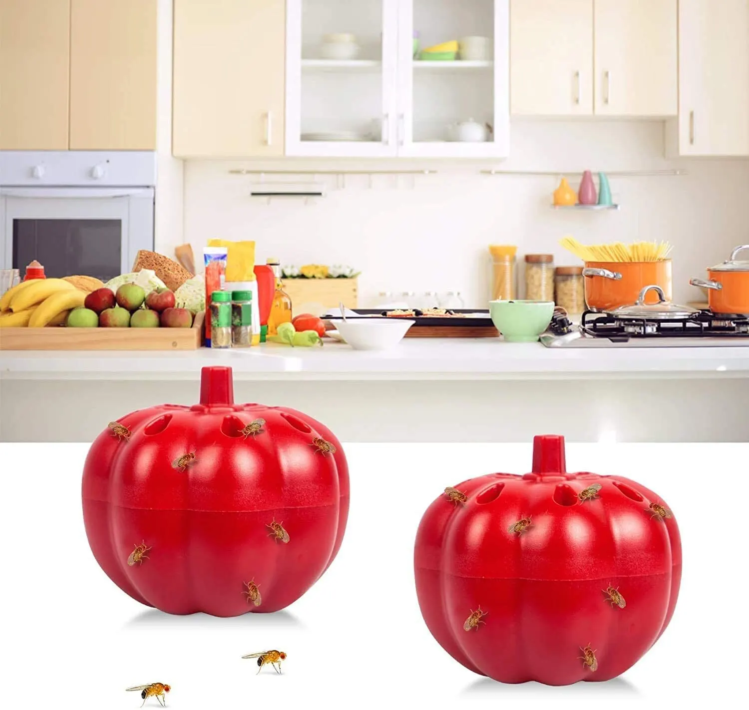 Fruit Fly Trap 2Pcs/Set Pumpkin Shape for Home Kitchen Non-Toxic Gnat Killer Fly Catcher Pest Insect Control