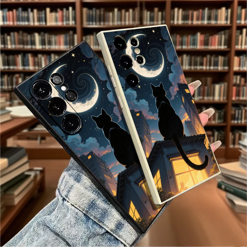 Elegant Black Cat and Moon TPU Slim Fit Shockproof Phone Case