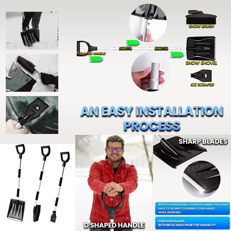 3 In 1 Detachable and Telescopic Car Winter Stainless Steel Snow Shovel Snow Shovel Ice Brush for Car Truck