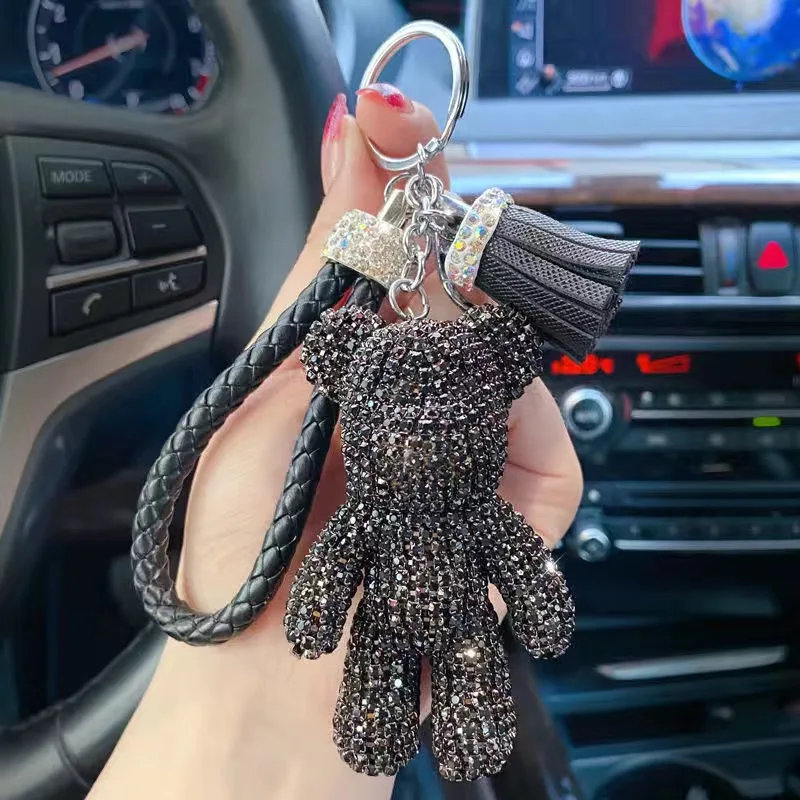 Rhinestone Cute Bear Key Chain Tassels Keychain Anti-lost Pendant Holiday  Car Key Ring Chain Holder Keyfob Jewelry For Girl Gift