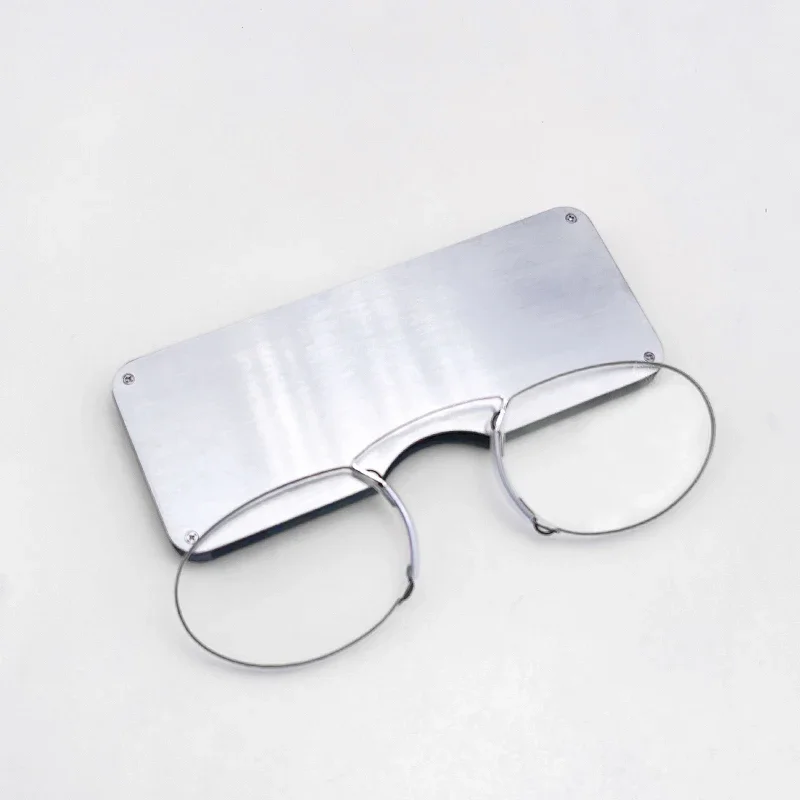 May Flower Rimless Foam Nose Clip On Reading Glasses Mini Portable Lazy Glasses With Alloy Case Men Women +1+1.5+2+2.5+3