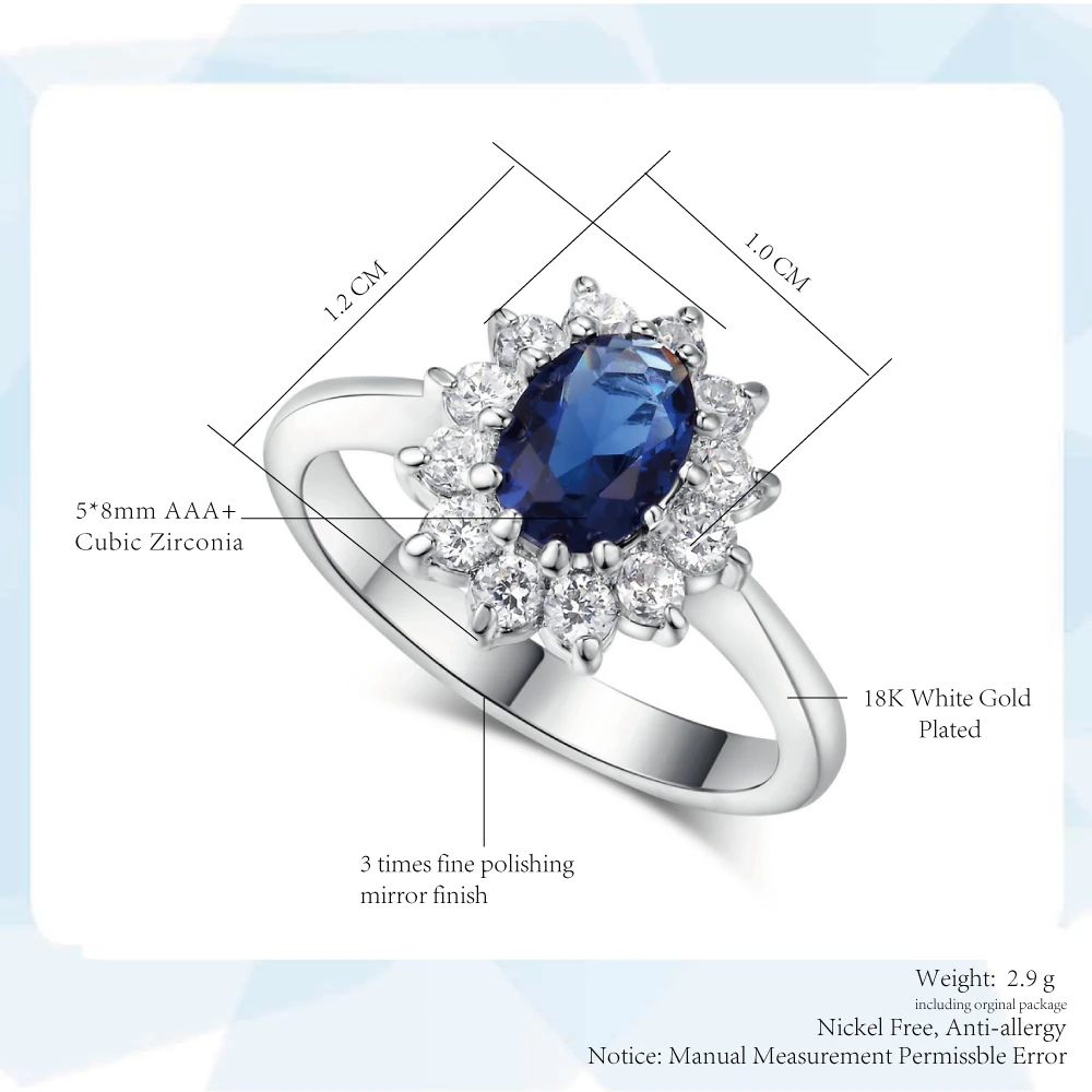 Princess Kate Rings For Women Blue Crystal Wedding Engagement Bridal Promise Marriage Ring For Bride Female Fashion Jewelry R076 womens ring