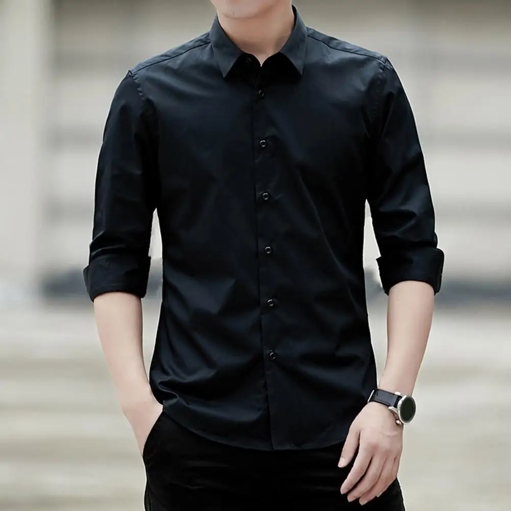 

Men Spring Clothes Stylish Men's Office Shirt Lapel Long Sleeve Single-breasted Cardigan with Soft Buttons Plus Size Business