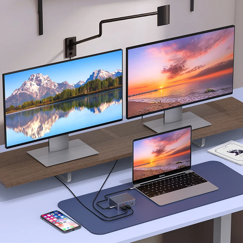 Usb c Hub Thunderbolt Dock hd tipo c Docking Station 2x Hdmi para Laptop Macbook Pro Macmini Hub Superfície Acessórios para pc 17 em pd - Imagem 4