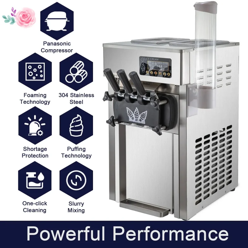 Soft Ice Cream Machine Commercial Desktop Ice Cream Maker Stainless Steel Benchtop Gelato Vending Freezing Machine 6