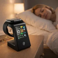 Horloge météo WiFi, charge sans fil pour montres - horloge de table numérique intelligente, affichage météo en temps réel, commande tactile 5