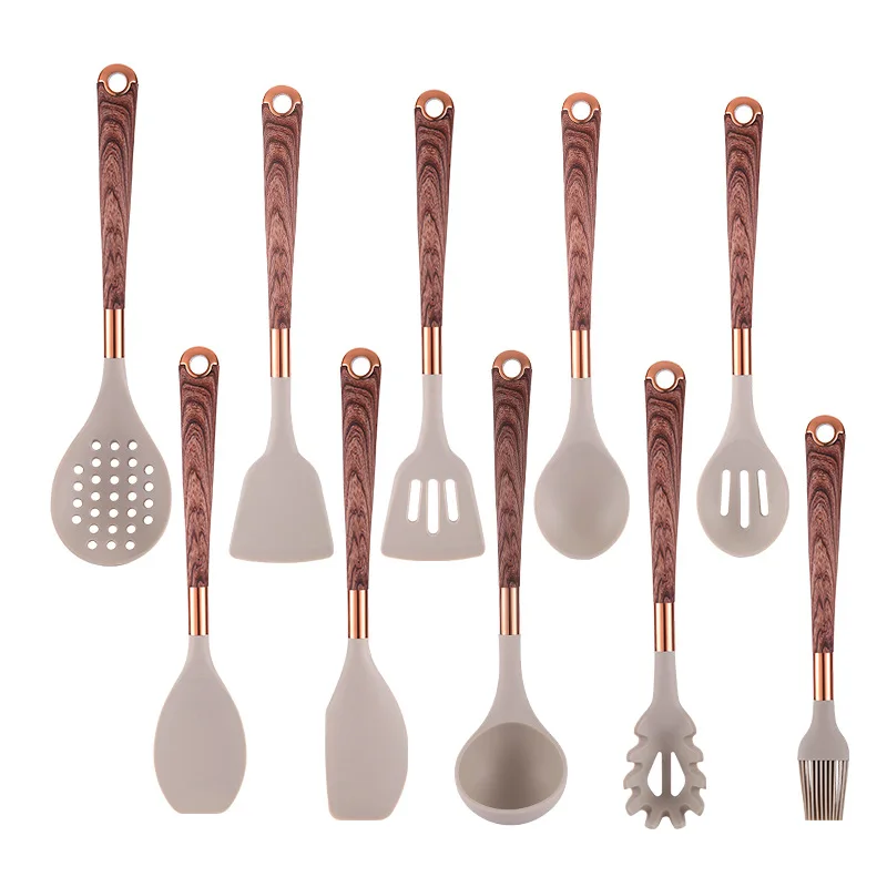 Heat-resistant Covering Handle Kitchenware Utensils Set Silicone Gold-plated Spatula Spoon Scraper Non-Stick Kitchen Cookware