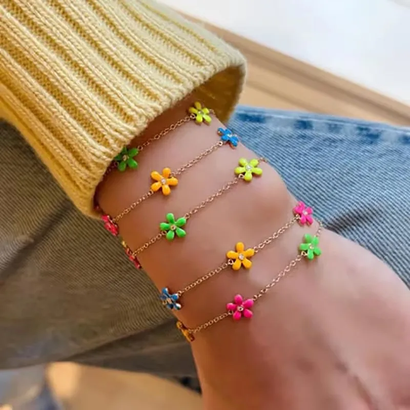 Fashion Lily Fleur Stud Earrings for Women Multicolour Enamel Wildeflower Chain Bracelet Flower Pearl Neckalce Summer Jewelry
