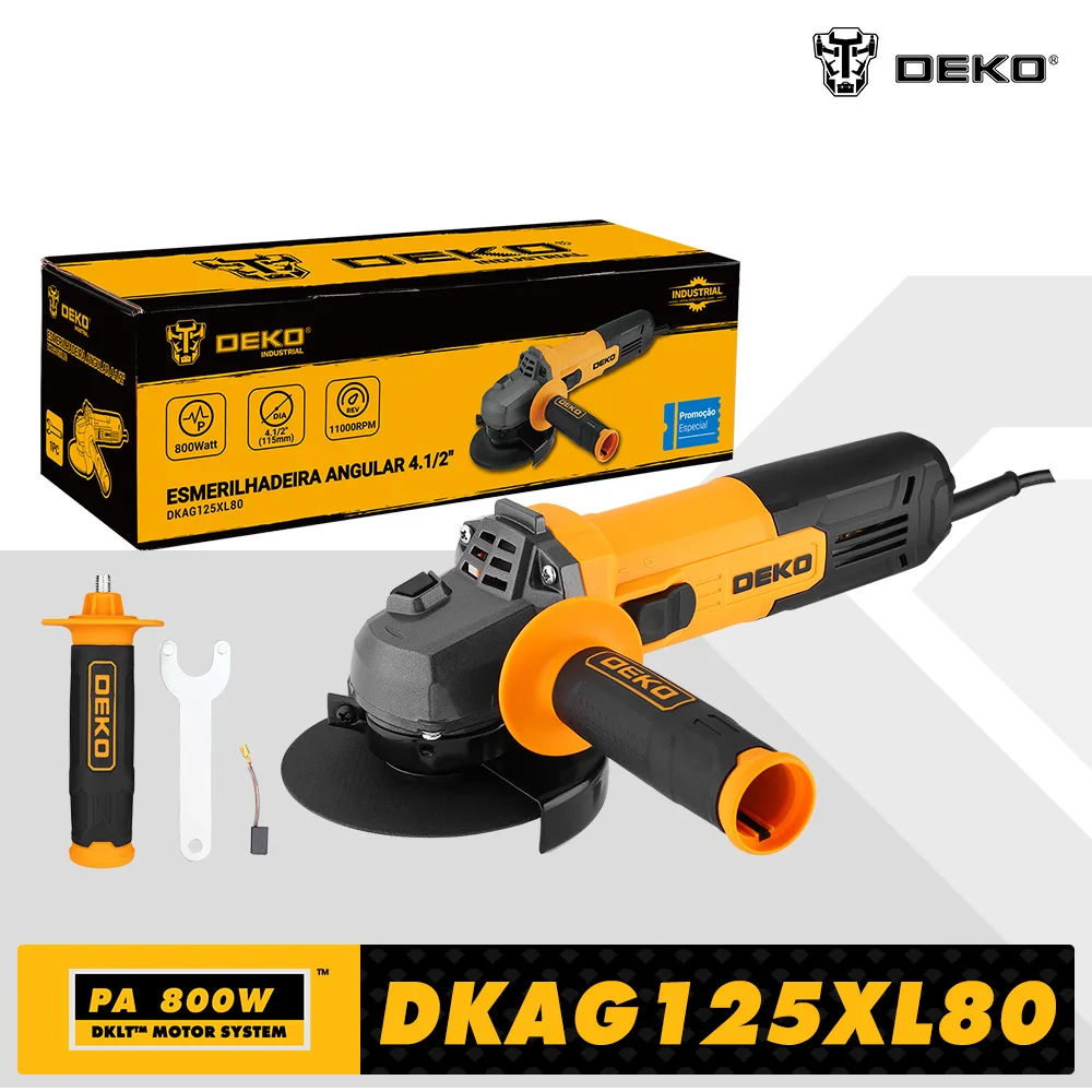 

DEKO New DKAG125XL80 Electric Angle Grinding Machine 115mm 800W 11000rpm Metal Wood Electric Tool Grinding Machine