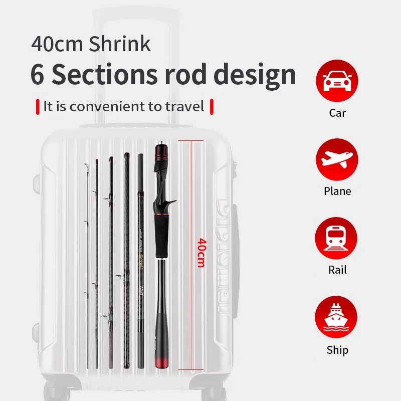 Kawa Fishing Rod 6 Sections Super Fast Action 2.1m Shrink Length 40cm 122g Fuji Ring Lure 5-25g Casting and SpinninCarbon Handle
