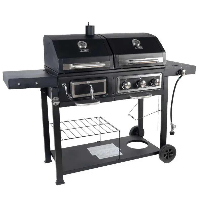 

Outdoor Grill, Dual Fuel Gas and Charcoal Combination Grill, Black with Stainless Steel