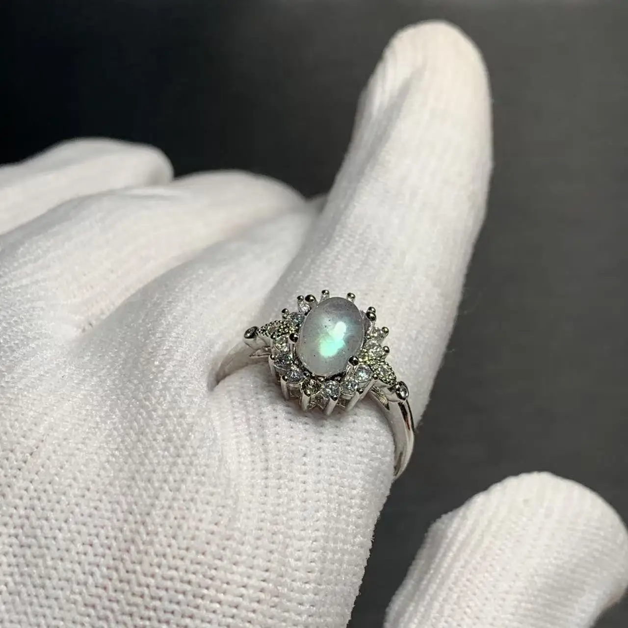 8MM Natural Moonstone Ring Adjustable Female Oval  light ring Jewelry for Women Gift Wholesale High Quality Vintage Fine