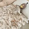 2Layer Blanket for Newborn Baby Floral Cotton Muslin Swaddle Thin Baby Summer Blanket Infant Toddler Baby Bath Towel100X100CM 4
