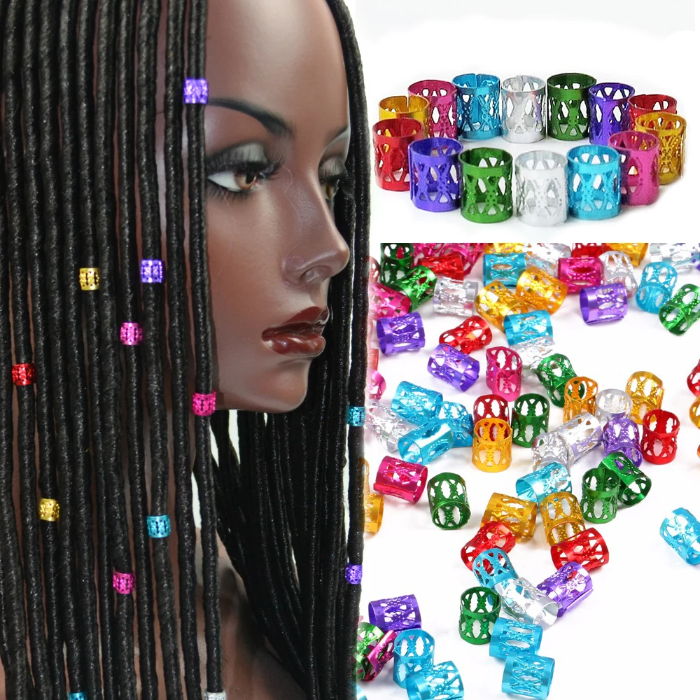 цена Dreadlock Hair Beads Aluminum Hair Ring Adjustable Hair Braid Cuff Clip Gold Silver Metal Tube Ring Bead DIY Accessories 100pcs
