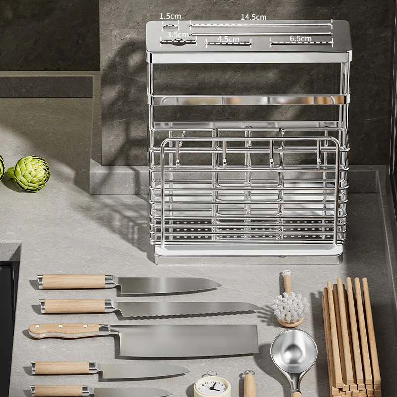 Kitchen Storage Rack Cutlery Cylinder Knife Rack 304 Stainless Steel Rack Chopsticks Spoon Knife Fork Storage Basket 2